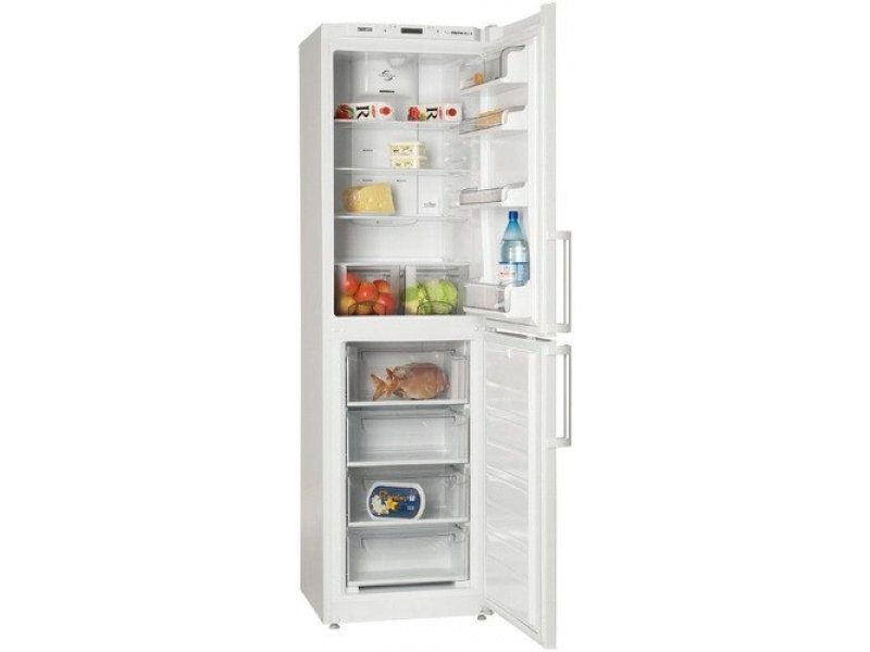 Atlant XM-4425-000-N открытая холодильная камера с продуктами и ящики морозильника снизу