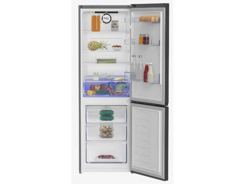 Beko B3RCNK365HXBR открытый — холодильная камера с напитками и овощами, морозильная снизу с замороженными продуктами