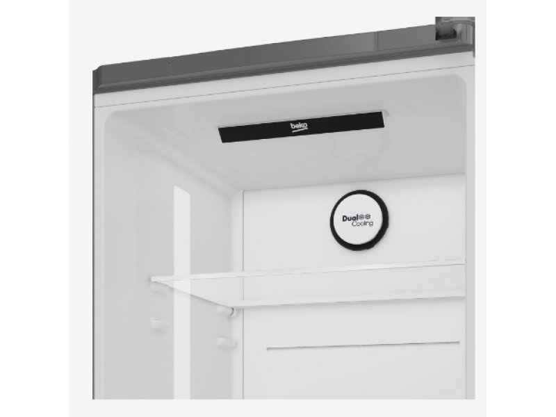 Beko B3RCNK365HXBR — сенсорный дисплей управления системой охлаждения, логотип бренда на верхней камере