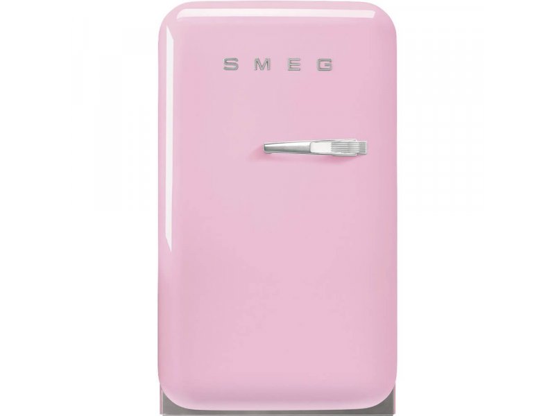 Smeg FAB5LPK6 розовый компактный ретро-холодильник с хромированной ручкой, вид спереди