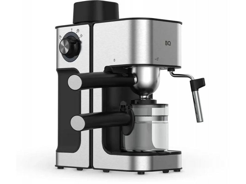 BQ CM4000 рожковая кофеварка нержавеющая сталь и чёрный пластик фронтальный вид