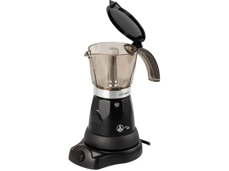 Endever Costa-1020 с открытой крышкой верхнего отсека, конструкция для загрузки кофе
