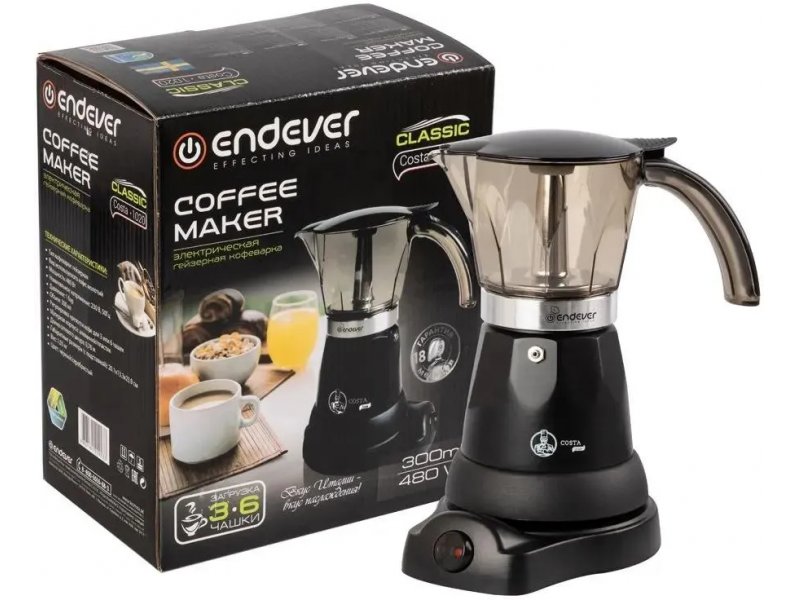 Кофеварка Endever Costa-1020 алюминий/черный Кофеварка Endever Costa-1020 алюминий/черный
