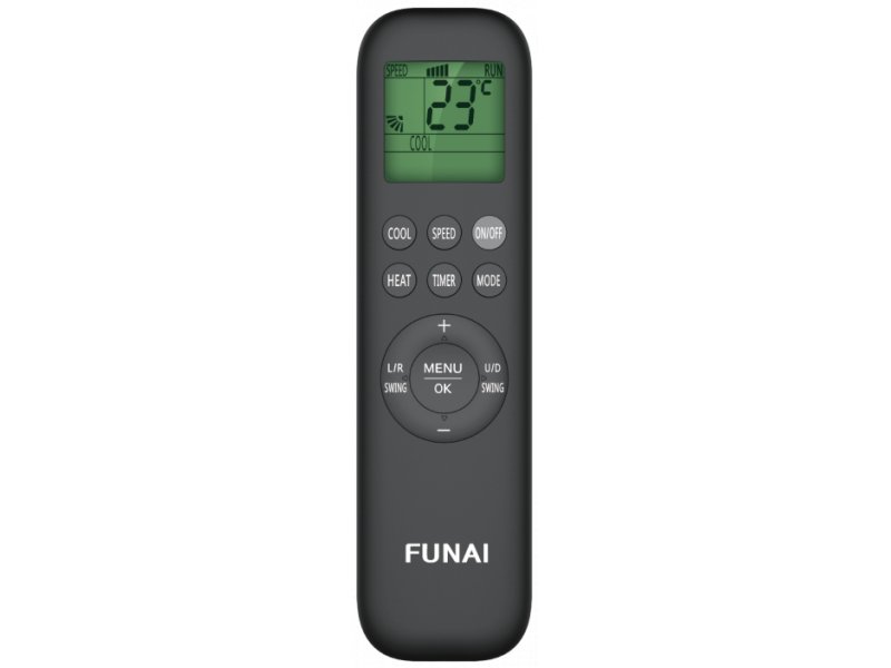 Funai Shogun RAC-SG75HP.D05 пульт ДУ — ЖК-дисплей, кнопки режимов Cool Heat Speed, управление таймером