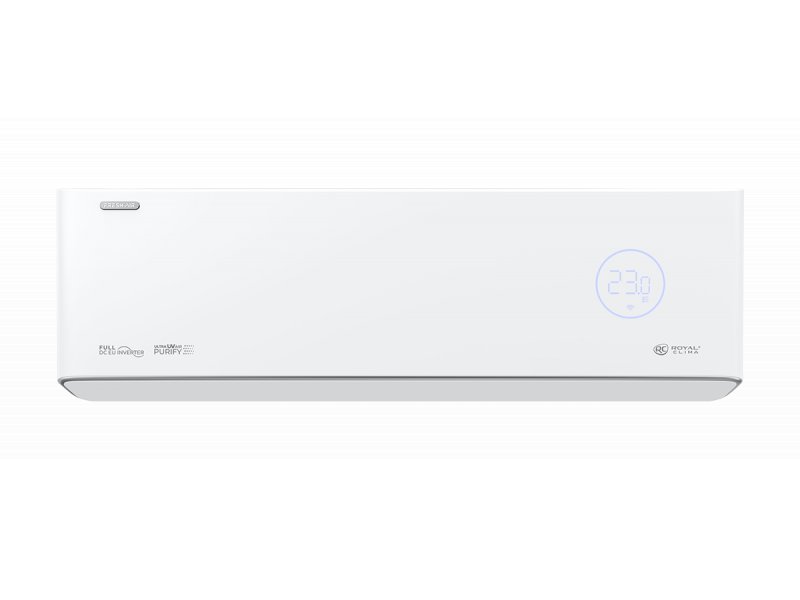 Royal Clima RCI-RF40HN внутренний блок вид спереди цифровой дисплей минималистичный дизайн панели