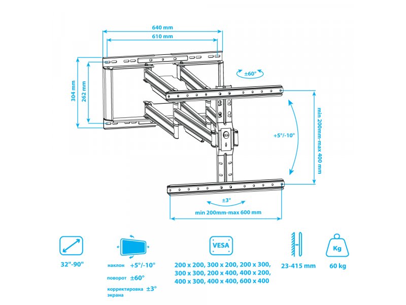 Наклонно-поворотный кронштейн Kromax Ultra Slim-102 black Наклонно-поворотный кронштейн Kromax Ultra Slim-102 black