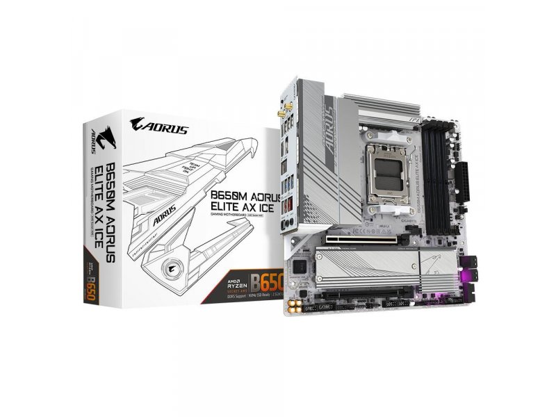 Материнская плата Gigabyte B650m Aorus Elite Ax Ice, Socket AM5, AMD B650, mATX, RTL