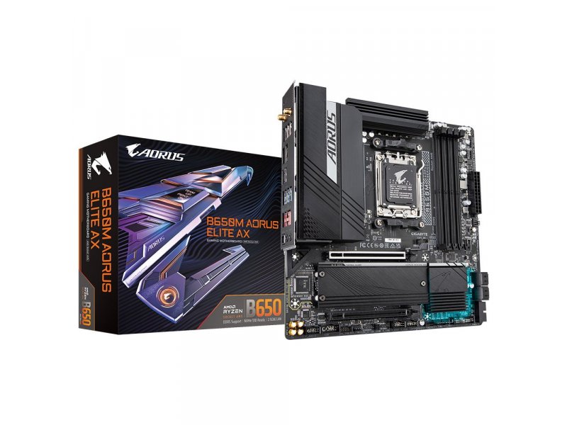 Материнская плата Gigabyte B650m Aorus Elite Ax, Socket AM5, AMD B650, mATX, RTL
