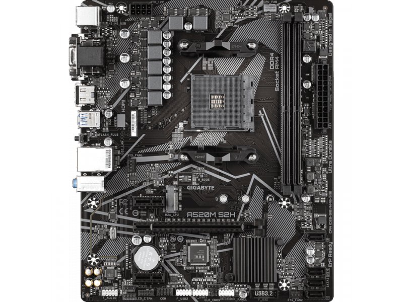 Материнская плата Gigabyte Ultra Durable A520M S2H, Socket AM4, AMD A520, mATX, RTL