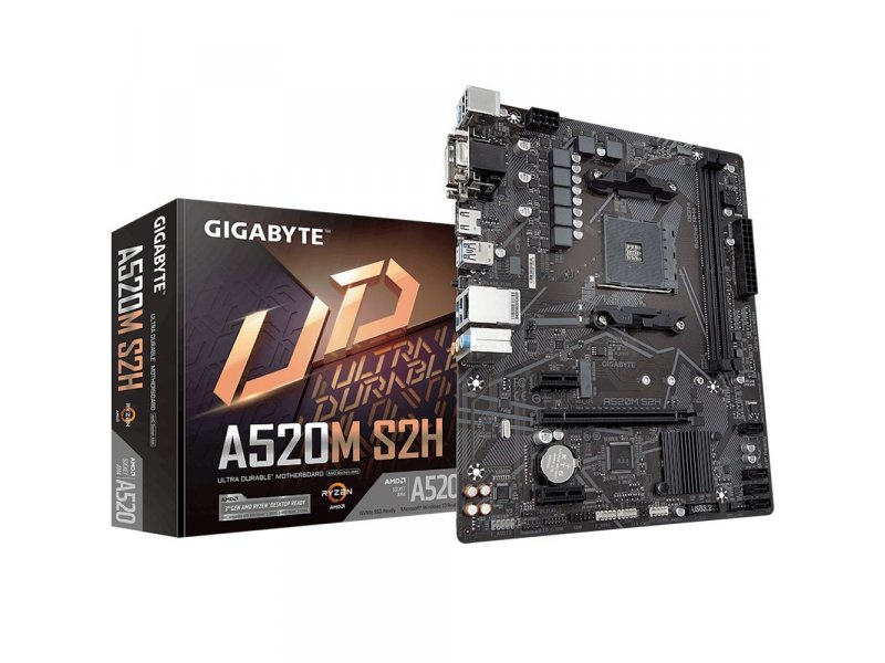 Материнская плата Gigabyte Ultra Durable A520M S2H, Socket AM4, AMD A520, mATX, RTL