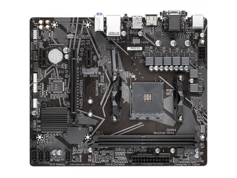 Материнская плата Gigabyte Ultra Durable A520M S2H, Socket AM4, AMD A520, mATX, RTL