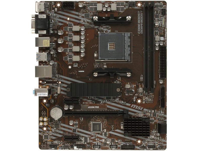 Материнская плата MSI A520M Pro, Socket AM4, AMD A520, mATX, RTL