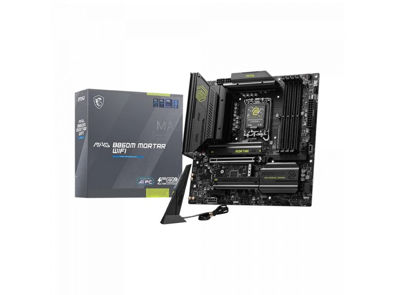 Материнская плата MSI Mag B860m Mortar Wifi, Socket LGA 1851, Intel B860, mATX, RTL Материнская плата MSI Mag B860m Mortar Wifi, Socket LGA 1851, Intel B860, mATX, RTL