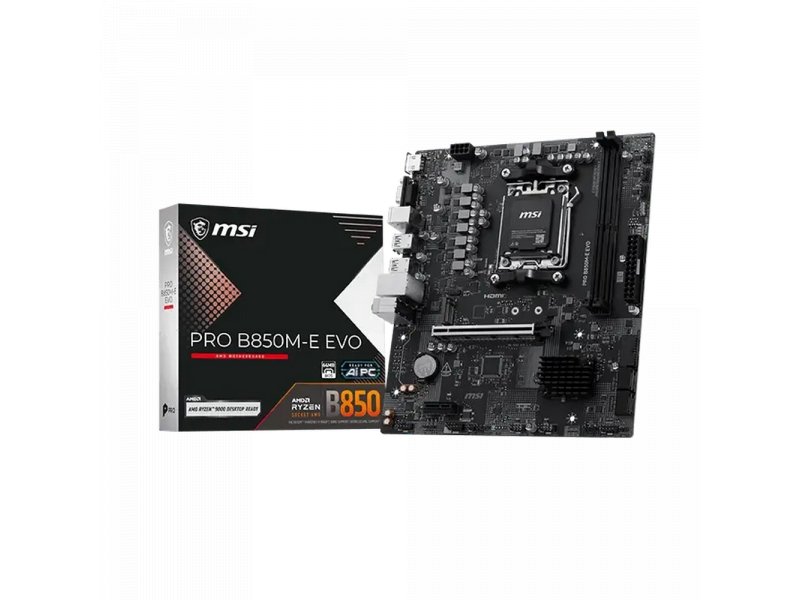 Материнская плата MSI Pro B850M-E Evo, Socket AM5, AMD B850, mATX, RTL Материнская плата MSI Pro B850M-E Evo, Socket AM5, AMD B850, mATX, RTL