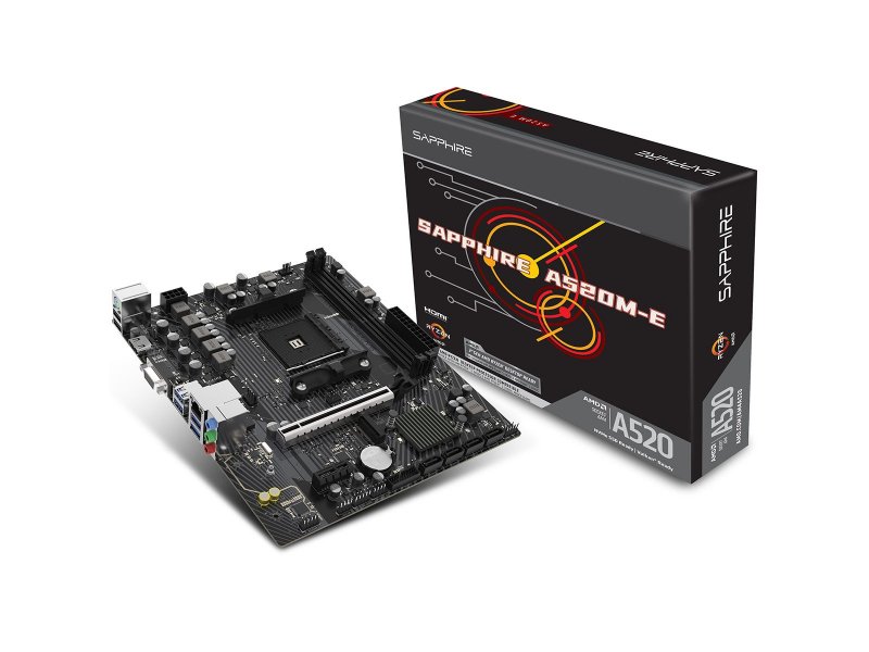 Материнская плата Sapphire A520M-E, Socket AM4, AMD A520, mATX, RTL [52119-04-40G]