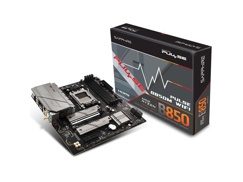 Материнская плата Sapphire B850m Pulse Wifi, Socket AM5, AMD B850, mATX, RTL [52123-04-40G]