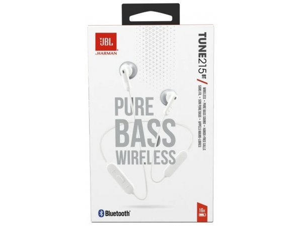 Гарнитура JBL Tune 215BT, Bluetooth, вкладыши, белый