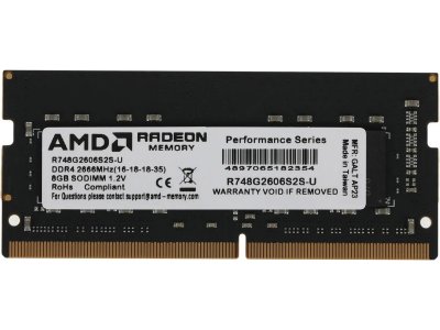 Оперативная память AMD Radeon R7 Performance R748G2606S2S-U, DDR4 1х 8ГБ 2666 МГц, SODIMM, RTL