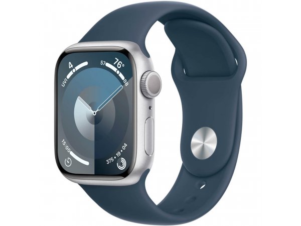 Умные часы Apple Watch Series 9 GPS, 45mm Silver Aluminium Case with Storm Blue Sport Band - M/L