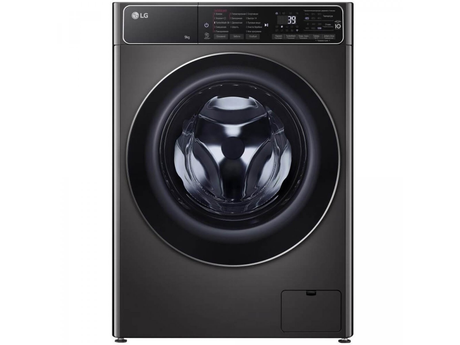 LG F2T9FW9P фронтальная стиральная машина 9 кг тёмно-серый корпус общий вид
