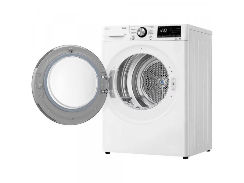 LG DC90V9V9WN боковой профиль с открытой дверцей видна конденсаторная система