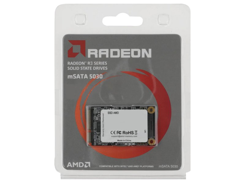 AMD Radeon R3MS1024G5 — упаковка блистер, брендирование Radeon R3 Series mSATA