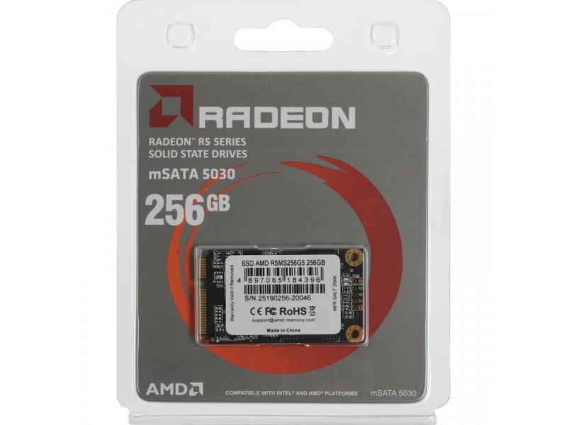 SSD накопитель AMD Radeon 256ГБ, mSATA, SATA, [R5MS256G5]