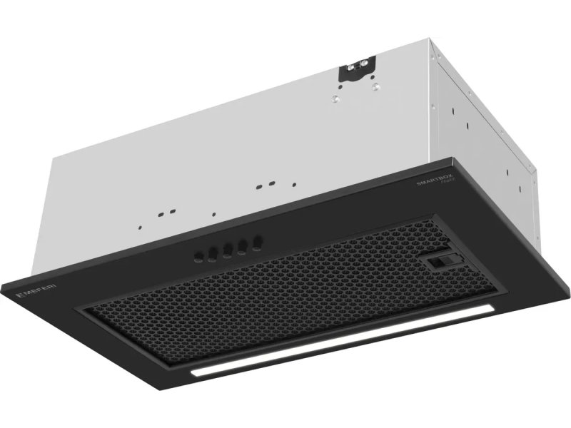 Meferi Power SmartBox52BK встраиваемая вытяжка 52 см черный угловой вид корпус и сетчатый фильтр