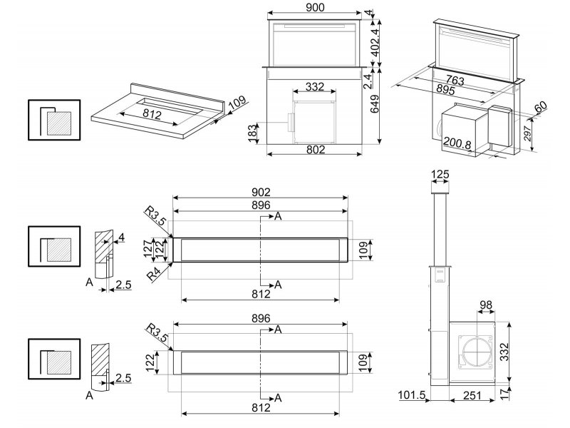 Встраиваемая вытяжка Smeg KDD90CNE2 черный