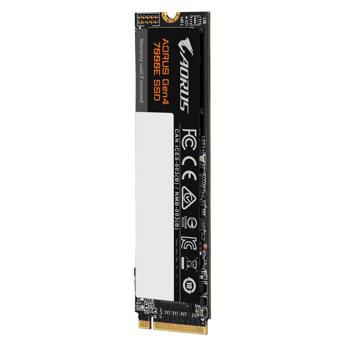 Gigabyte Gen4 7000E M.2 2280 вид сверху — контакты, разъём M-key, логотип AORUS