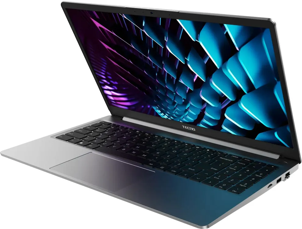 Tecno MegaBook K15SDA вид сбоку тонкий алюминиевый корпус серый