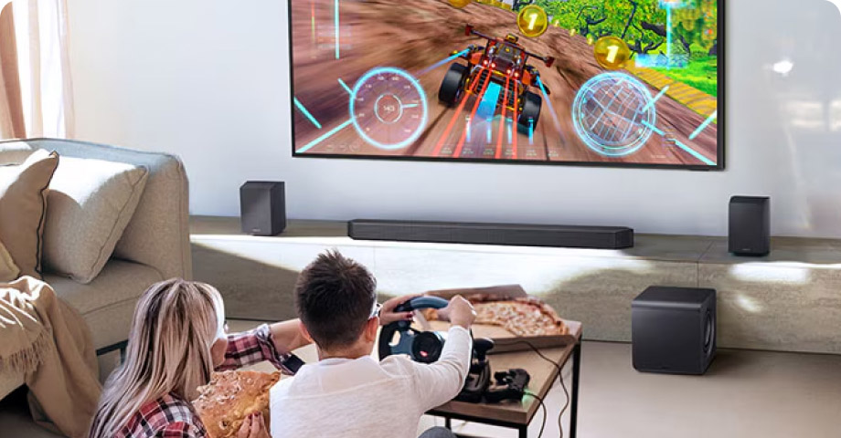 Samsung HW-Q990F в игровом режиме Game Pro — гонки на телевизоре с объёмным звуком