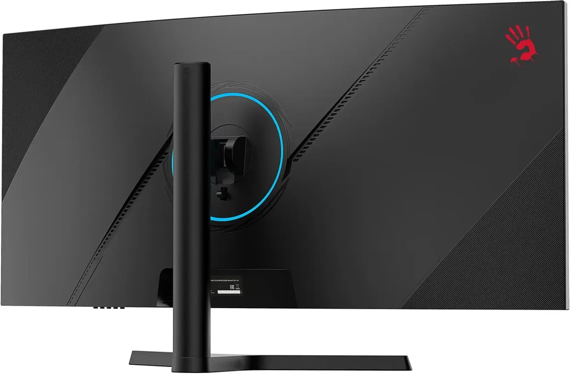 Bloody MN340W вид сзади &mdash; подставка, кабельный проход, RGB-подсветка кольца, кнопки управления