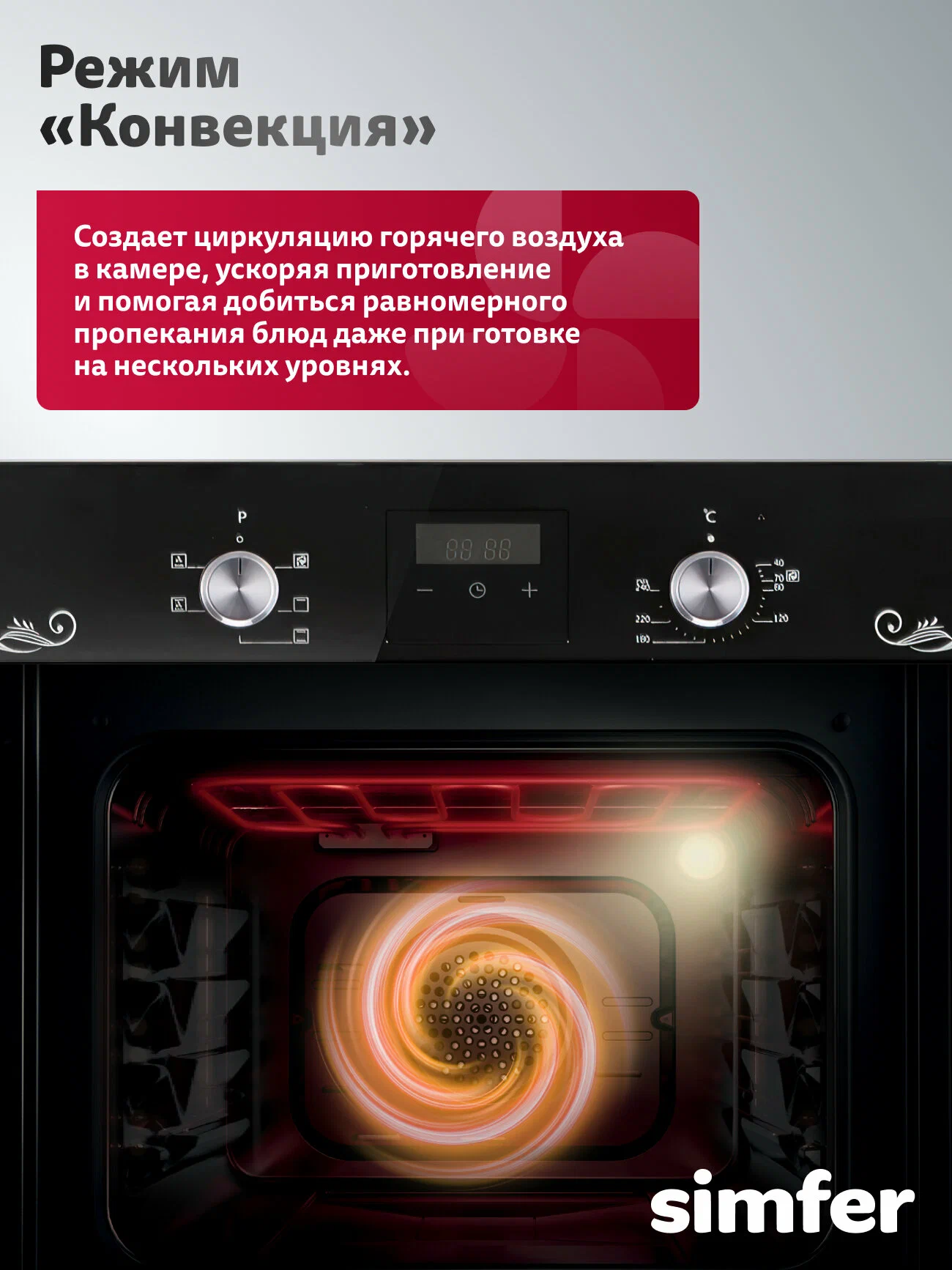 Духовой шкаф электрический встраиваемый Simfer 60см, 60л, 5 режимов, конвекция, 2 стекла, таймер, 5 ЛЕТ гарантия
