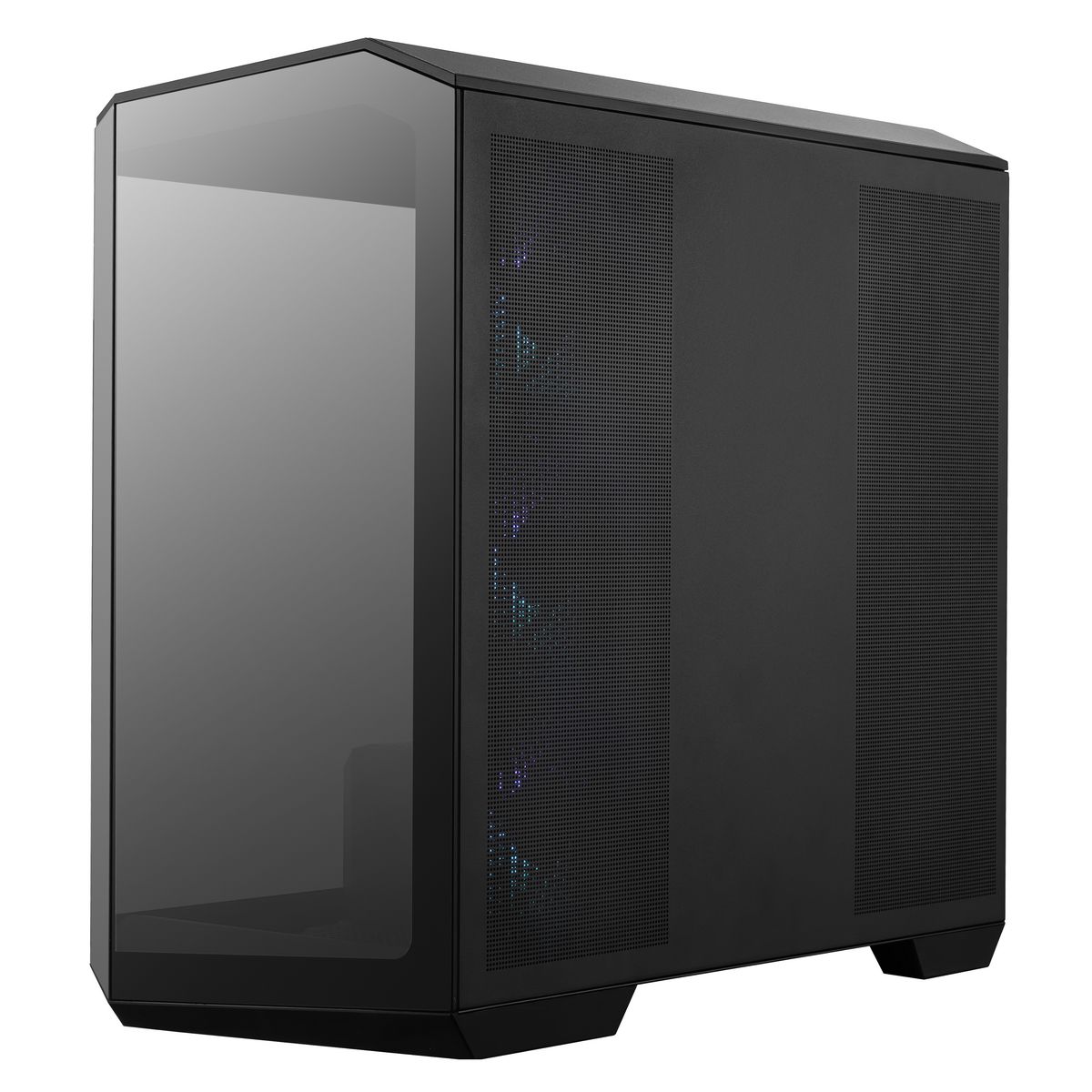 MSI MAG PANO M100R PZ вид сбоку с перфорированными панелями и минималистичным дизайном