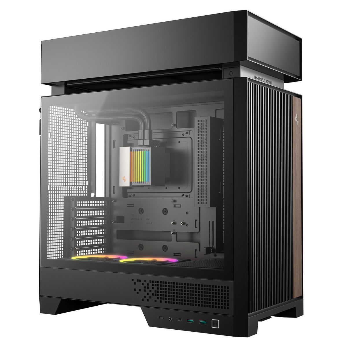Deepcool CL6600 внутренняя компоновка с RGB подсветкой и разъёмами на фронтальной панели
