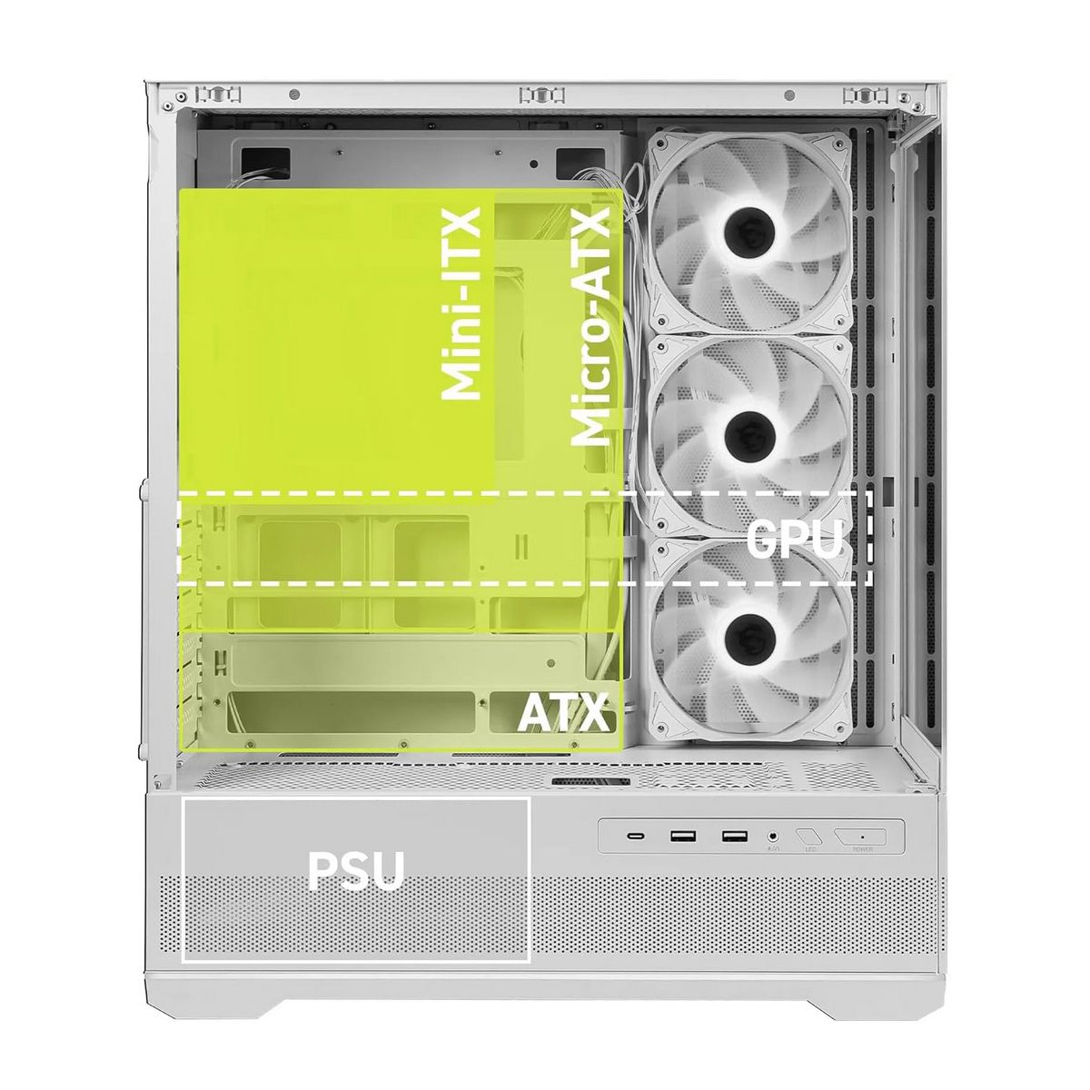 MSI MAG PANO 110R PZ внутренняя компоновка три вентилятора 120 мм ATX Mini-ITX поддержка