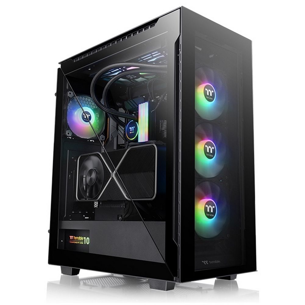 Thermaltake Divider 500 TG ARGB вид спереди с СЖО и ARGB-вентиляторами внутри