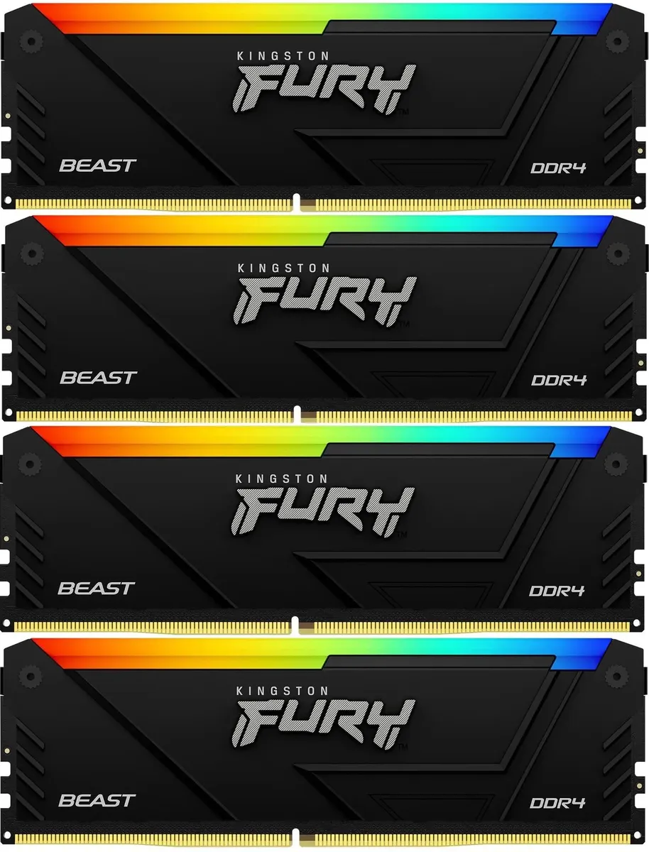 Kingston KF426C16BB2AK4/64 FURY Beast DDR4 RGB подсветка четыре модуля логотип вид спереди