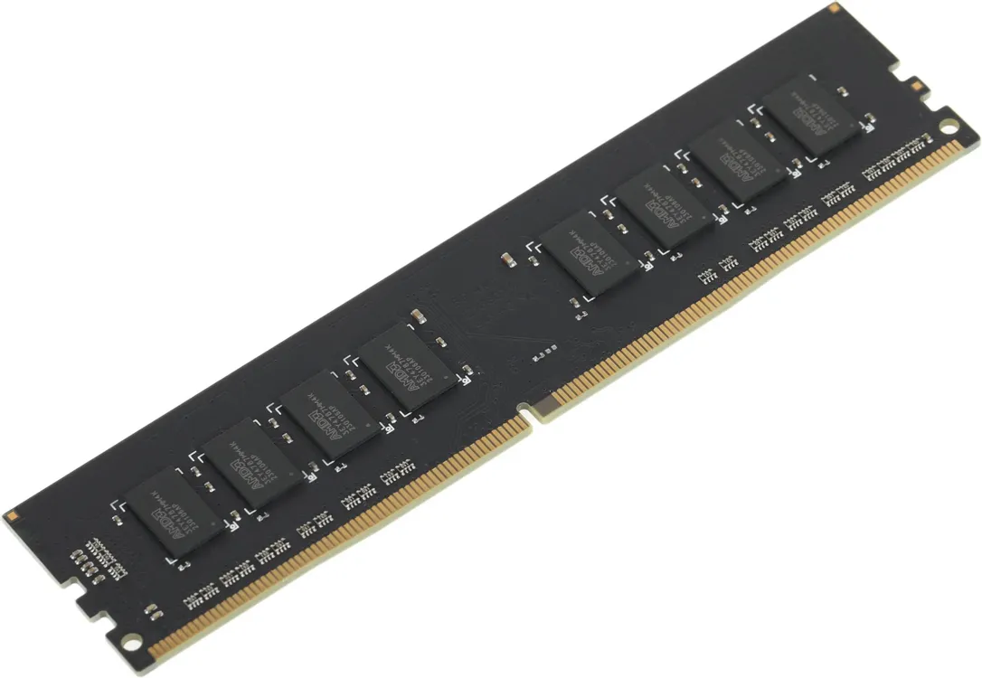 AMD Radeon R7 Performance R7416G2400U2S-U модуль DDR4 16 ГБ — вид на микросхемы памяти и золотые контакты