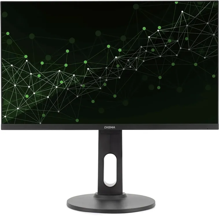 Digma Progress 24P505F вид спереди на подставке, экран с абстрактной графикой