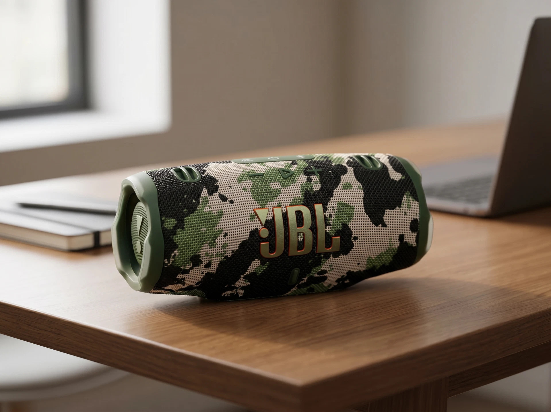 JBL Charge 6 камуфляж в интерьере — портативная колонка в использовании