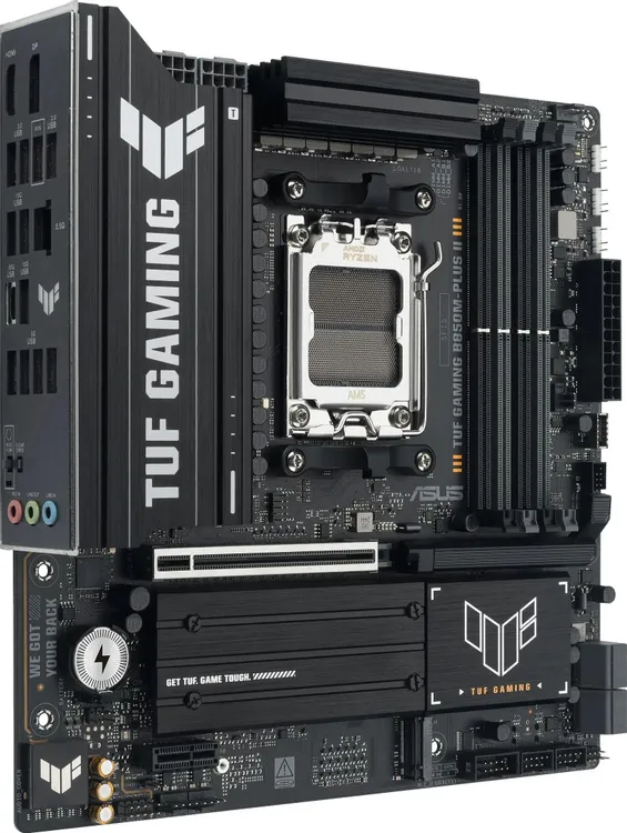 ASUS TUF Gaming B850M-Plus II разъёмы M.2 и слоты PCIe на плате