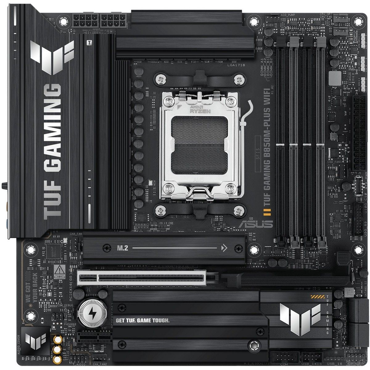 ASUS TUF Gaming B850M-Plus WiFi компоновка платы разъёмы питания и охлаждение VRM