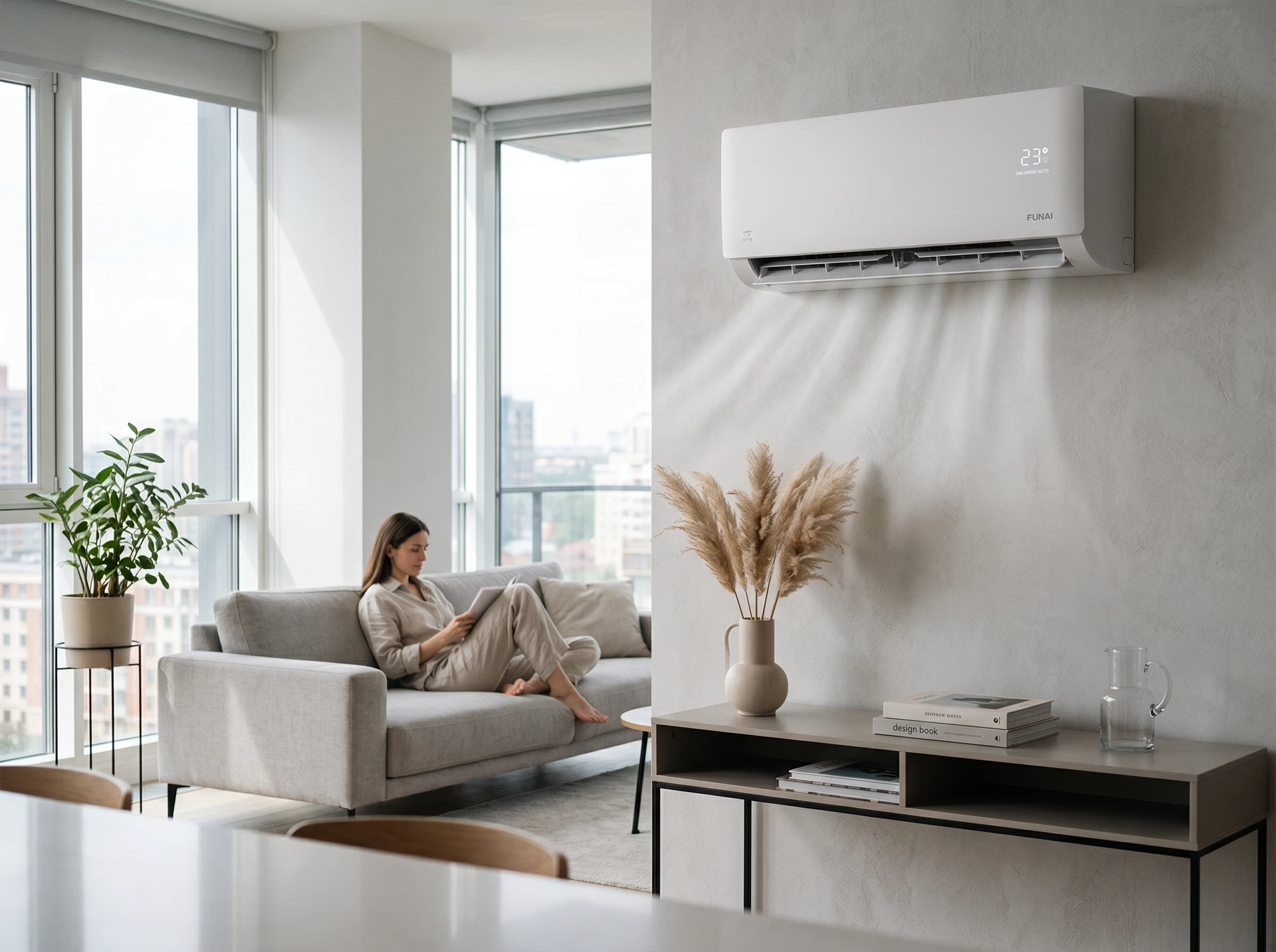 Funai RAC-I-SN75HP.D05 Sensei 2.0 Inverter &mdash; внутренний блок в интерьере гостиной