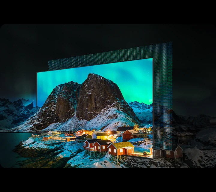 Samsung QE48S90H самосветящиеся OLED пиксели — глубокий чёрный и яркие цвета на горном пейзаже