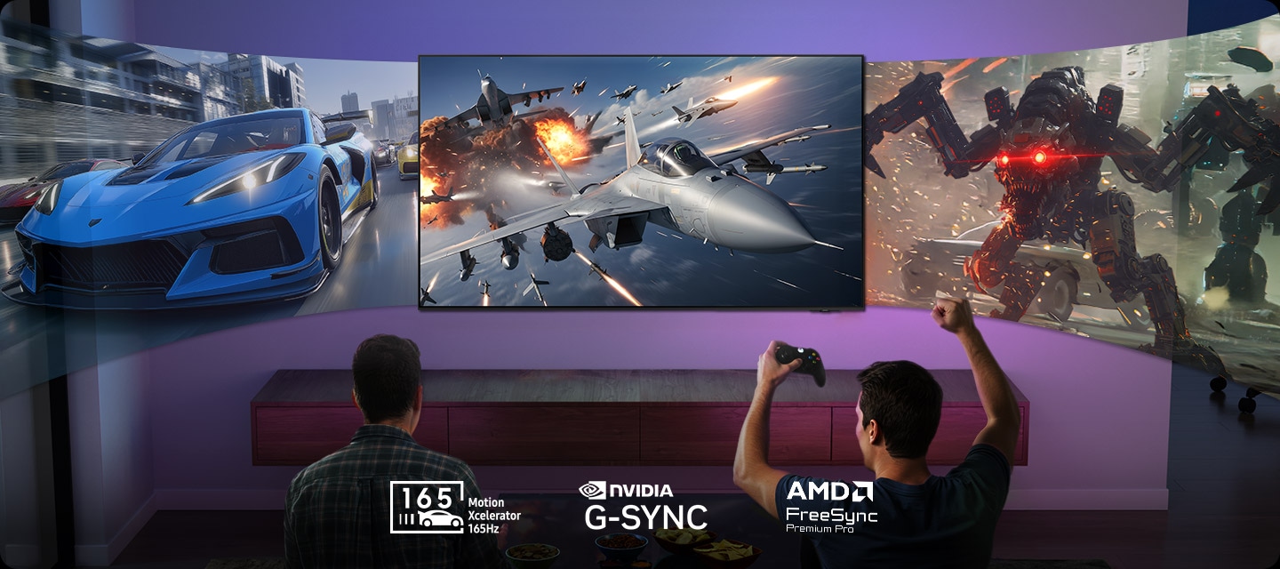 Samsung QE48S90H игровой режим 165 Гц, NVIDIA G-Sync и AMD FreeSync Premium Pro — геймеры в гостиной