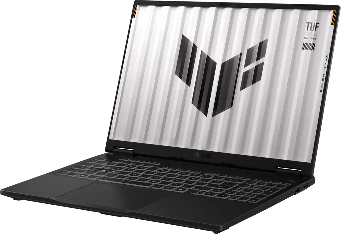 ASUS TUF Gaming F16 FX608JMI-TU254 вид спереди-сбоку, клавиатура с подсветкой