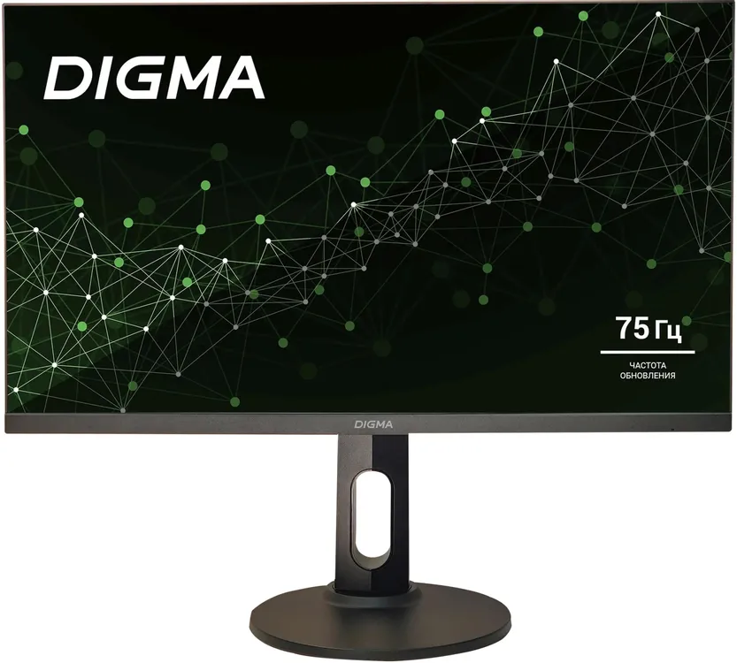 Digma Progress 27P505Q вид спереди на подставке с отображением логотипа и 75 Гц