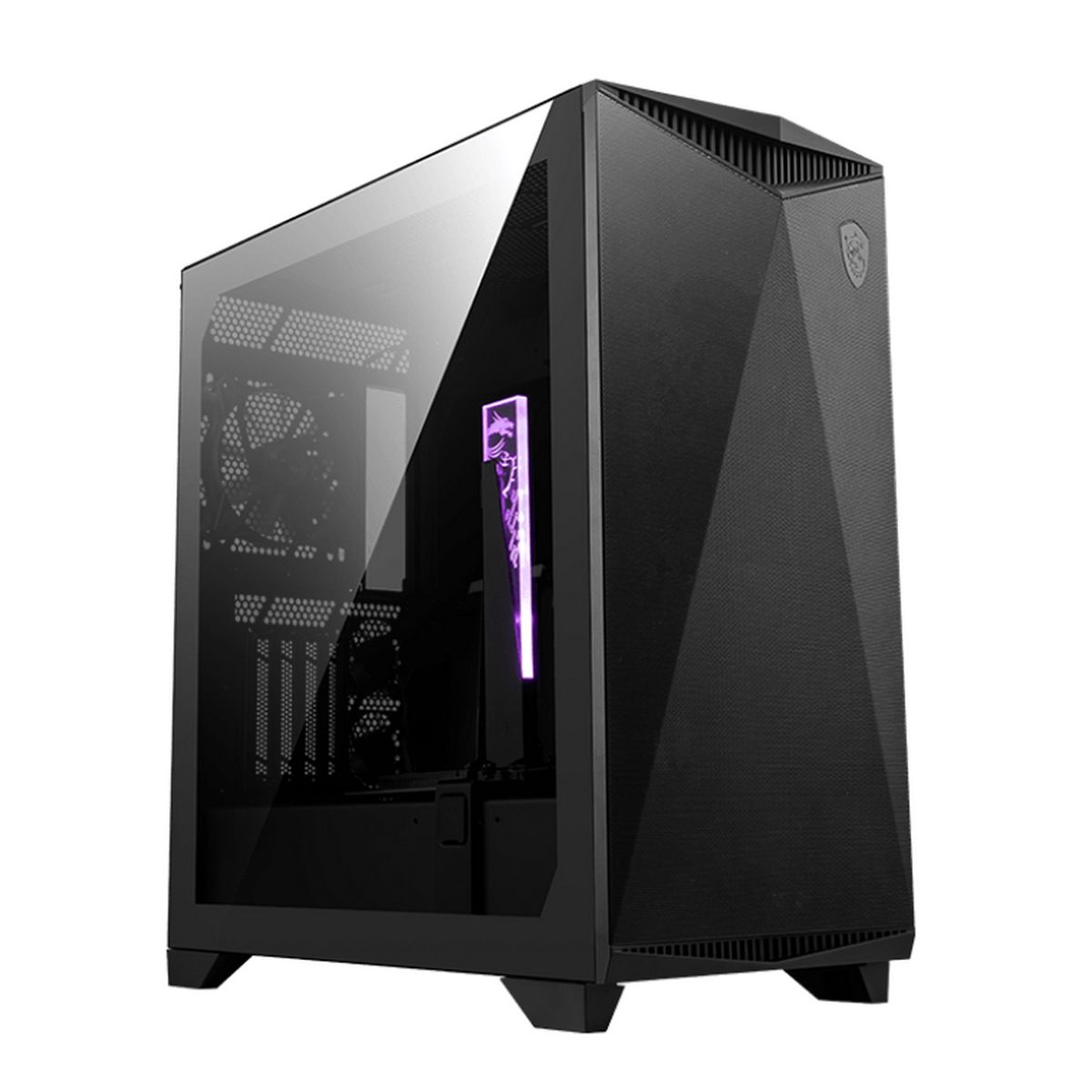 MSI MPG GUNGNIR 300P AIRFLOW вид спереди с ARGB-подсветкой и сетчатой фронтальной панелью